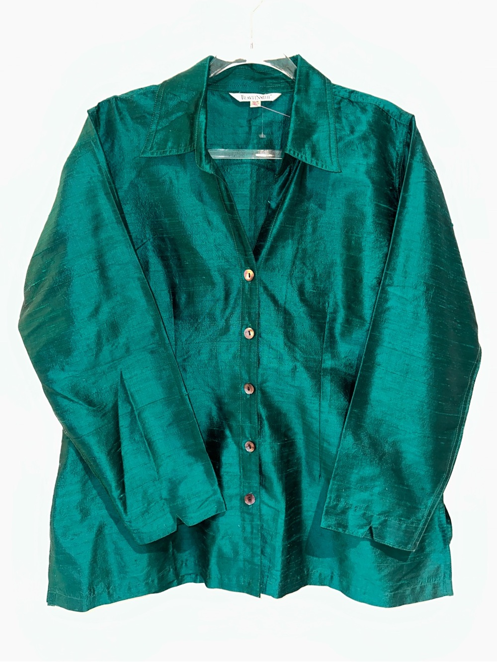 Travelsmith Emerald Green Silk Dupioni Top XLP